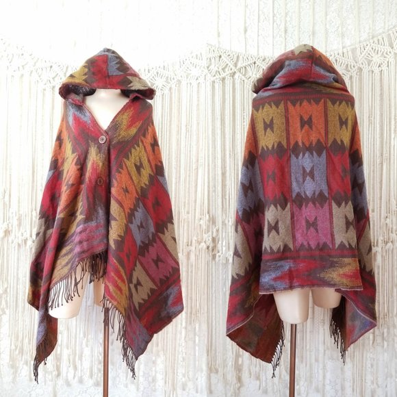 Jackets & Blazers - Bohemian Hooded Fleece Fringe Draped Poncho 🌙